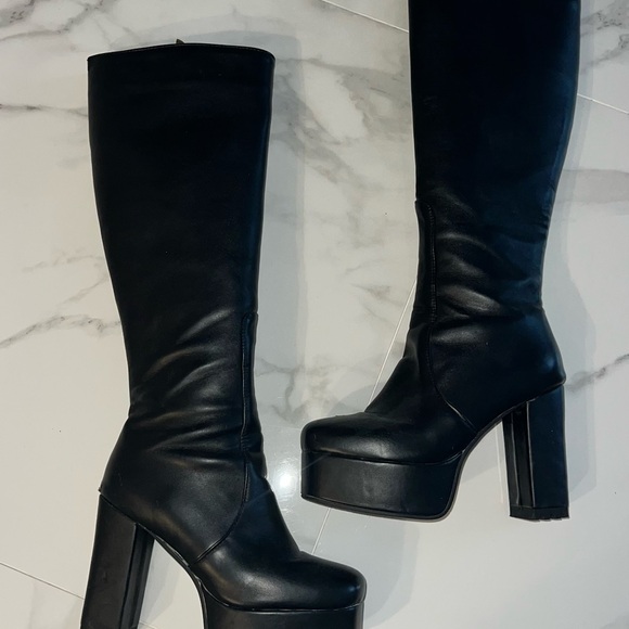 Black Tall Platform Heel Boots - Women - Picture 4 of 5